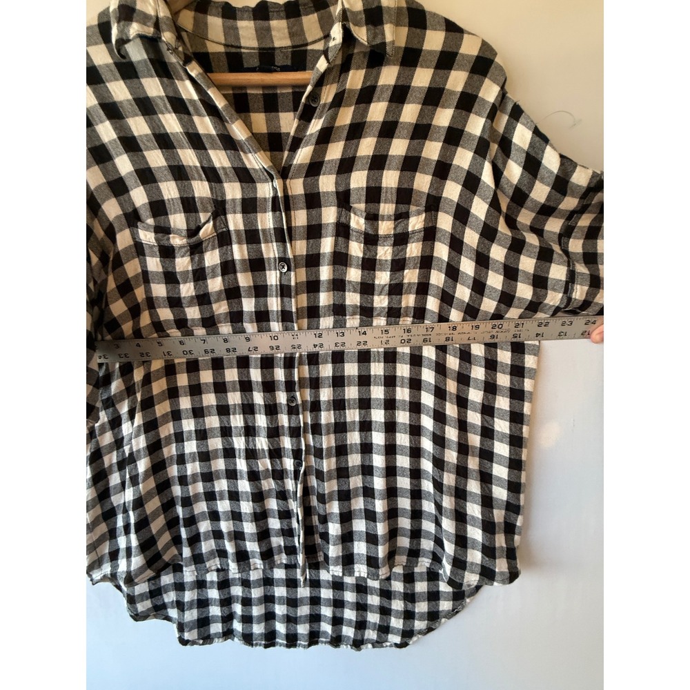 Madewell Womens Medium Black White Gingham Plaid Short Sleeve Button Down Shirt - Picture 4 of 6